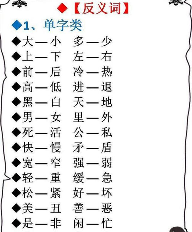 小学1000个近义词+反义词!替孩子打印贴墙上背,作文再也不词穷