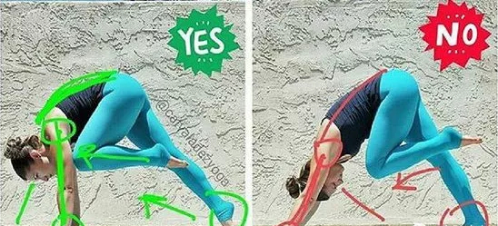 肩膀对齐手腕，右面脚跟上提