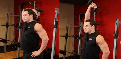 单臂颈后臂屈伸，锻炼较弱那边的三头肌