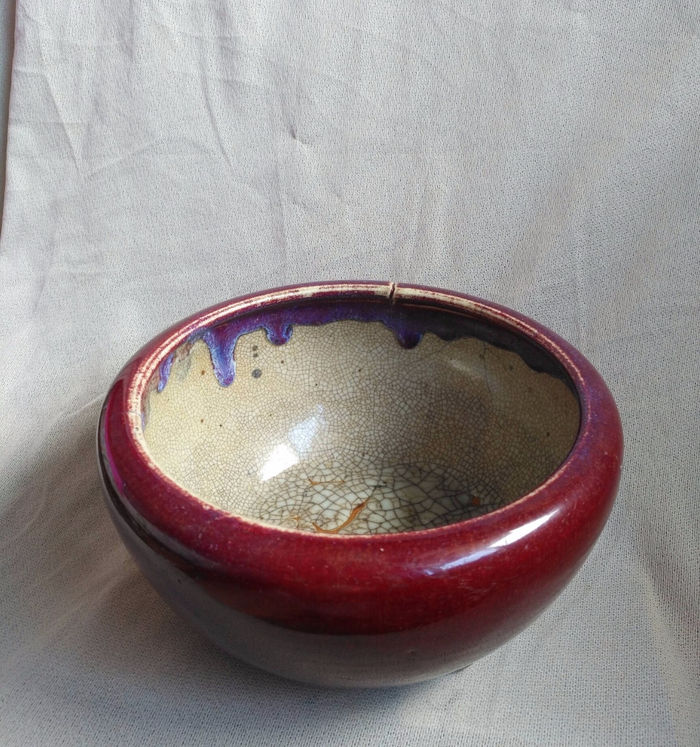 清早期窑变红釉钵式香炉