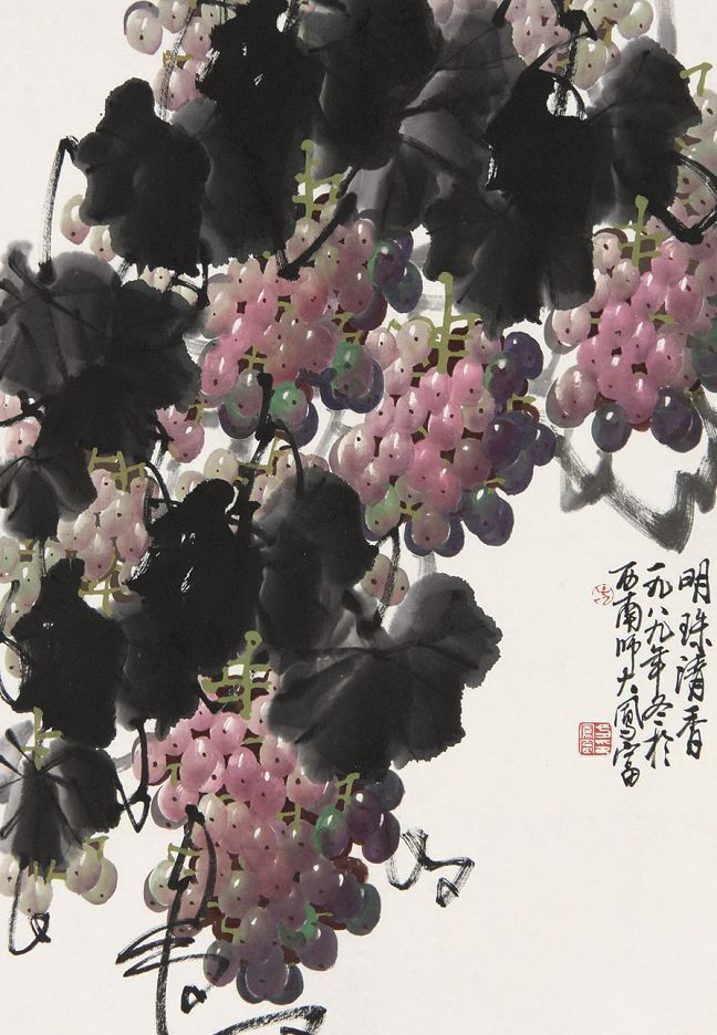 擅画葡萄、花鸟，国画名家方凤富作品欣赏