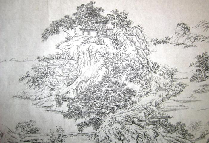 中华大好河山,硬笔画山水欣赏