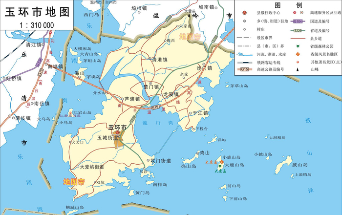 浙江台州市3县3市高清地图,素有佛宗道源之誉