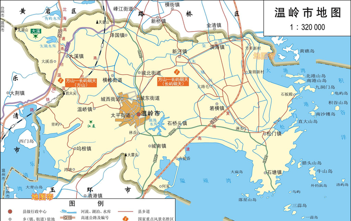 浙江台州市3县3市高清地图,素有佛宗道源之誉