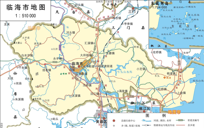 浙江台州市3县3市高清地图,素有佛宗道源之誉