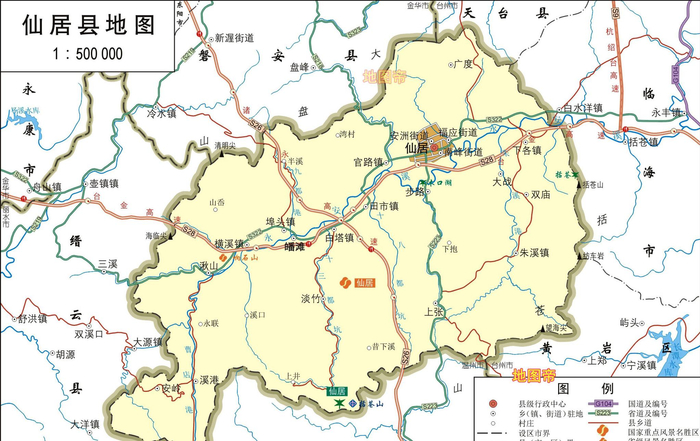 浙江台州市3县3市高清地图,素有佛宗道源之誉