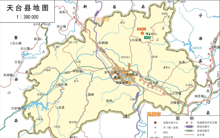 浙江台州市3县3市高清地图,素有佛宗道源之誉