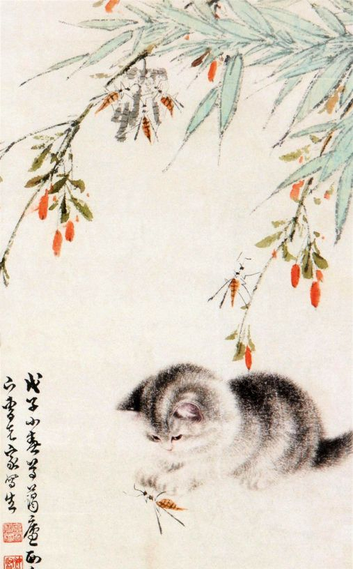 美術品　中国近代画家曹克家　猫図 名家肉筆※激安骨董品 R1730C6-3 美術品 中国近代画家曹克家 猫図 名家肉筆※激安骨董品 R1730C6-3