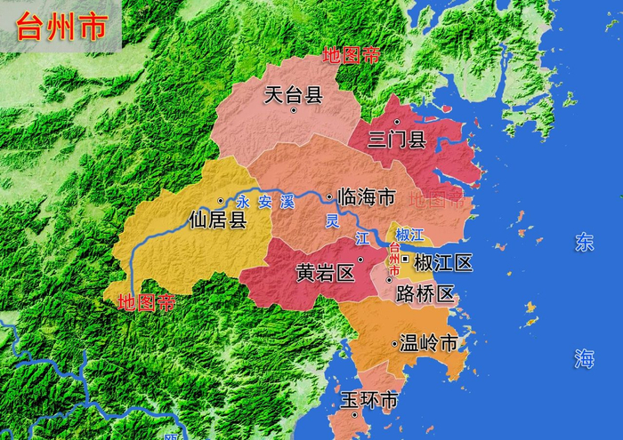 浙江台州市3县3市高清地图,素有佛宗道源之誉