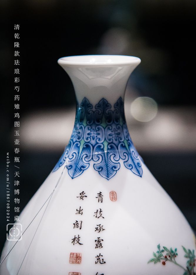 清時代 乾隆年製 粉彩 玉壶春 陶器 浮き彫り 瓶 虫 野菜図