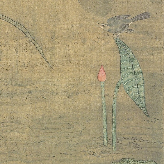 明代佚名《瑞莲翎毛图》绢本,好画!画中的鸟看起来多么地自由