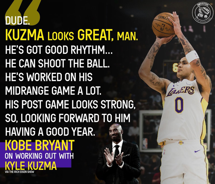 库兹马今夏已和科比训练 科比:他的状态太棒了