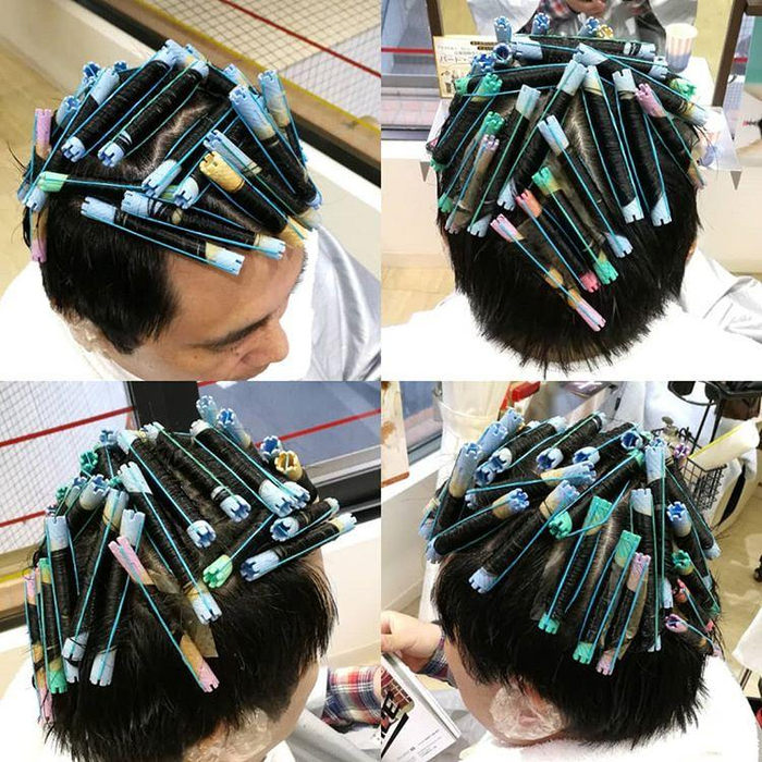 男生烫发排杠图美发店练习必备