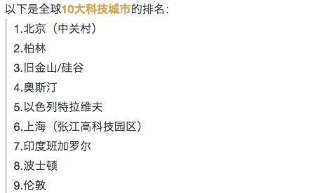 科技排名全球城市名单_全球科技城市排名_全世界科技最发达的城市