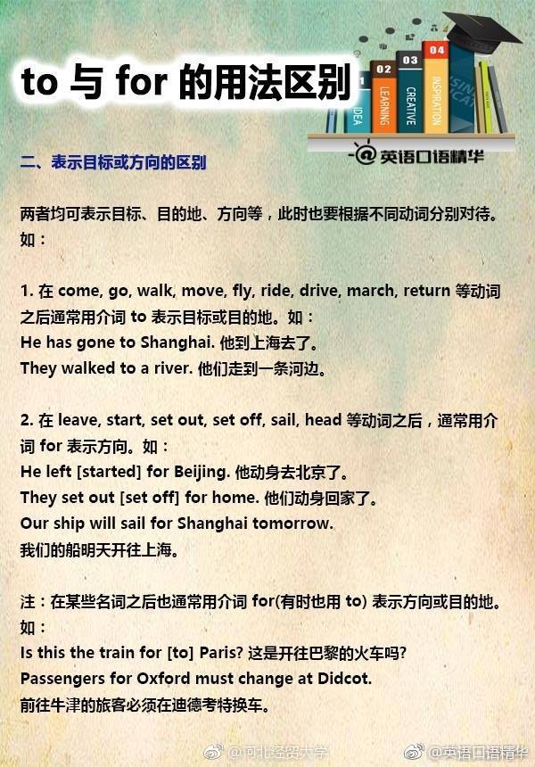 高频口语词to与for的用法区别