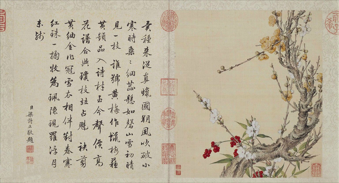 郎世宁 工笔画《花鸟图册》 梁诗正书法题诗 欣赏__财经头条