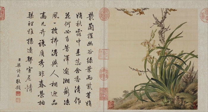 郎世宁 工笔画《花鸟图册》 梁诗正书法题诗 欣赏__财经头条