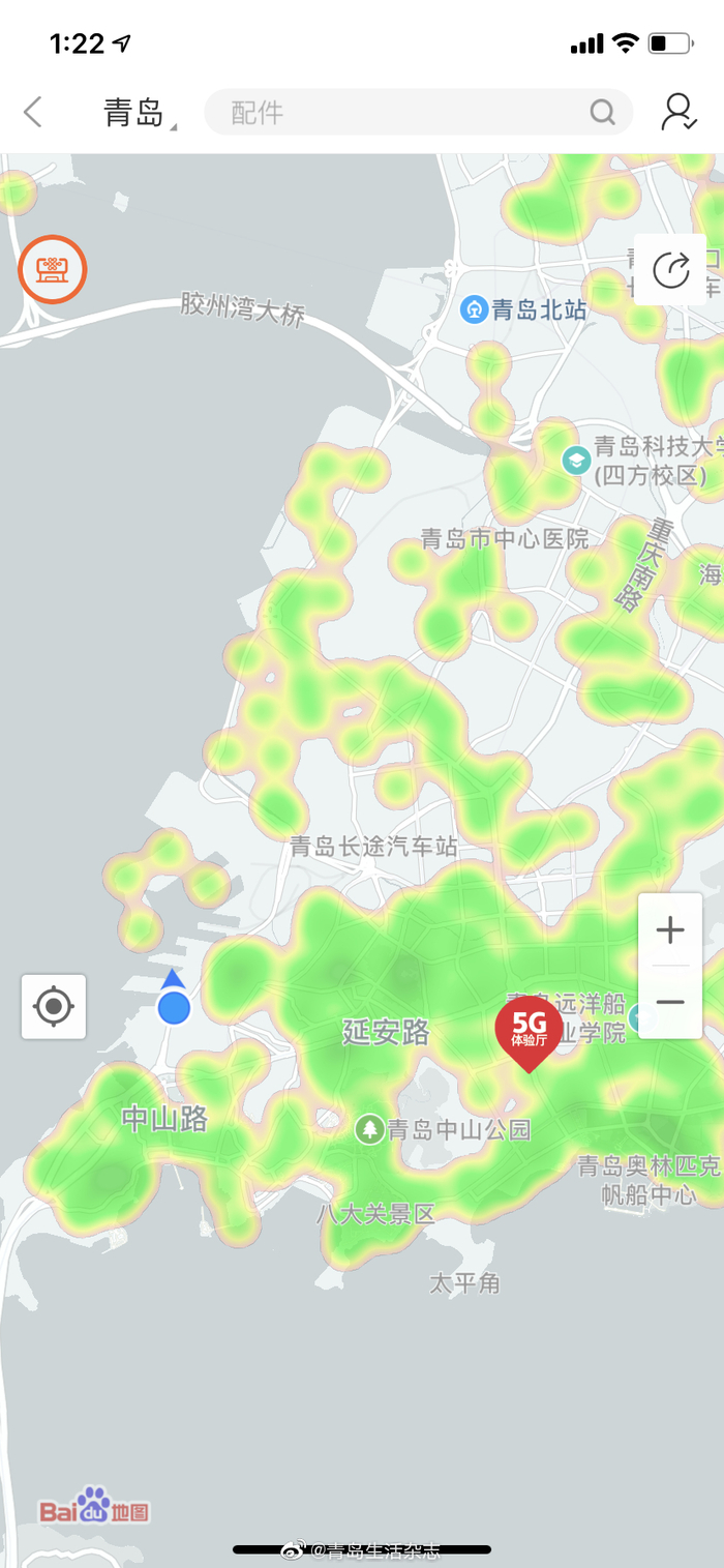 2/ 9从联通客户端查询,青岛5g覆盖面积还是不小的,但是随着地图的放大