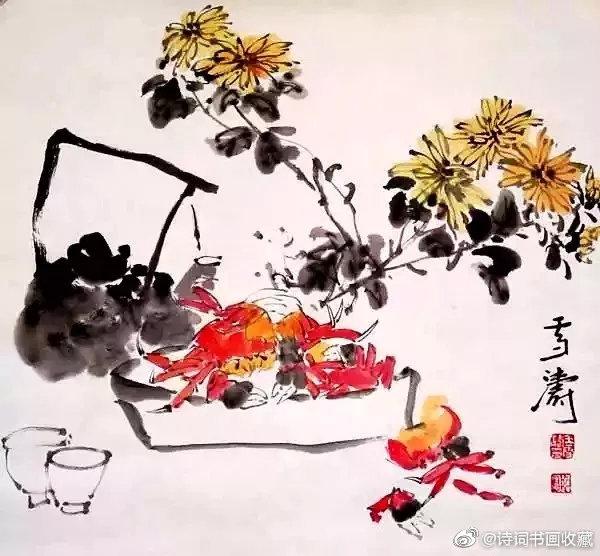 ☆ 王雪涛 中国有名画 肉筆/落款 [花鳥 菊花 金鵄/鶏] 花鳥画 香し 清