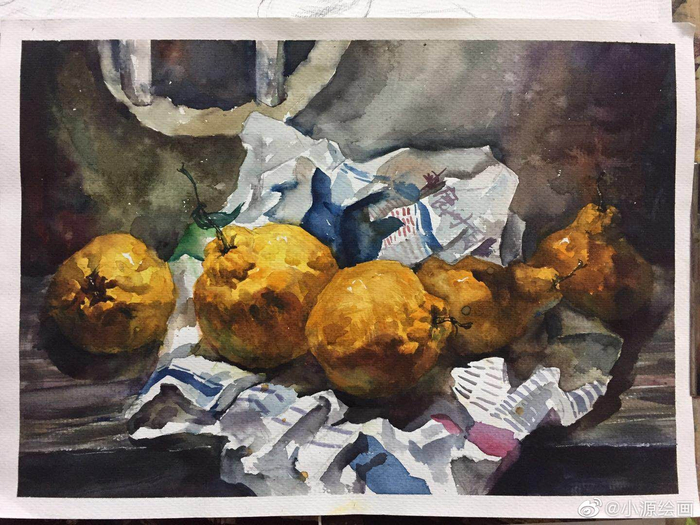 水彩静物分享作者：@小源绘画|水彩|静物|绘画