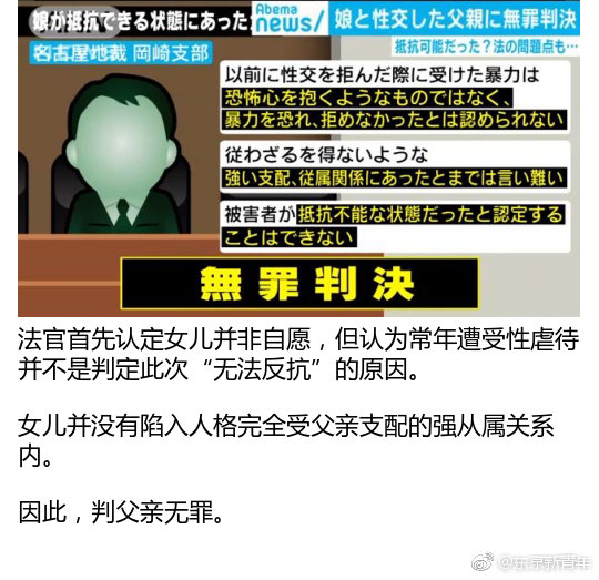 那个强奸了女儿5年的日本兽父，法官判了他无罪？