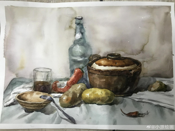 水彩静物分享作者：@小源绘画|水彩|静物|绘画