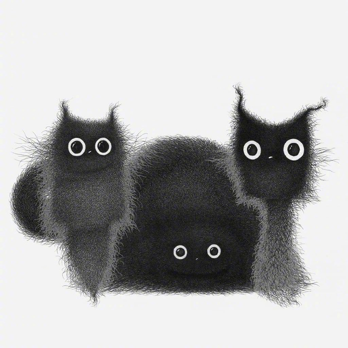炸毛的小煤球儿。| by：purr.in.ink|煤球
