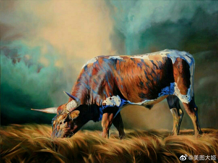 油画作品牛作者:teresaelliottartLlion_新浪新闻