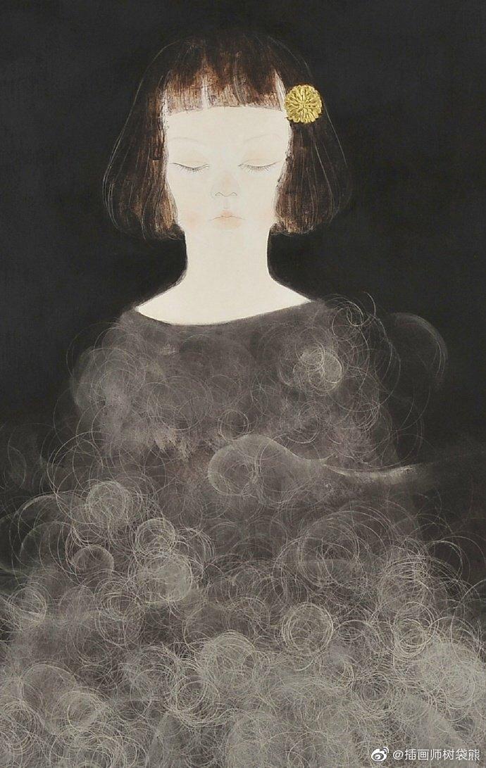 日本画家Eri Iwasaki（岩﨑絵里）烟雾少女绘画艺术作品1968出生于兵