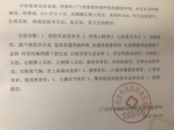 家属提供的医疗证明 。受访者提供