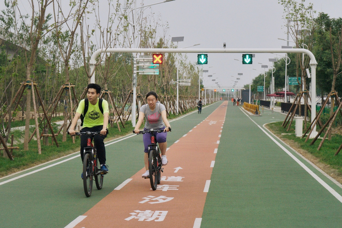 有骑行者在潮汐车道上逆行。新京报记者 郑新洽 摄