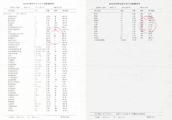 2015年11月16日至12月31日住院收费清单