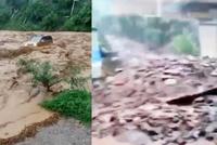 云南昭通暴雨多地洪水肆虐 泥石流堵满半条街