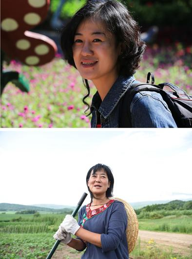 　　冷菊贞来小南河之前，是位漂亮的时尚女；下图：冷菊贞来小南河后干农活，脸庞变得黝黑，成为一个“农妇”。新华每日电讯 资料图