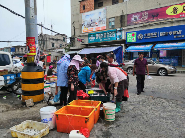 　　傍晚时分，平潭县澳前村集市上有人卖鱼。