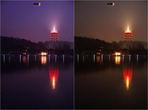 　　从太阳落下到晚霞到夜色中的雷峰塔