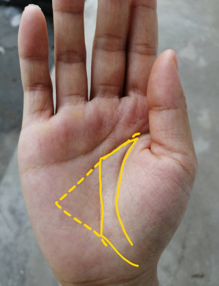 元宝纹开口,破财耗财留不住;元宝纹内有岛纹,桃色事件破财|小指|手相