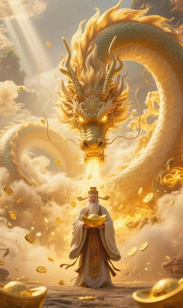 金龙财神送财瑞，新岁财气如潮涌