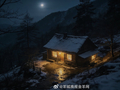 夜色山林小屋灯火温柔万物入眠