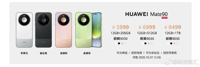 华为Mate90系列售价全公布，5999元起