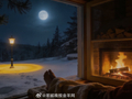雪夜路灯暖黄壁炉柴火噼啪响