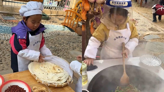 这就是辛者库幼儿园?幼儿园内幼儿厨艺惊人:摊煎饼炒菜无所不通