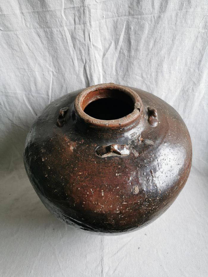 元代酱青釉四系青瓷酒罐