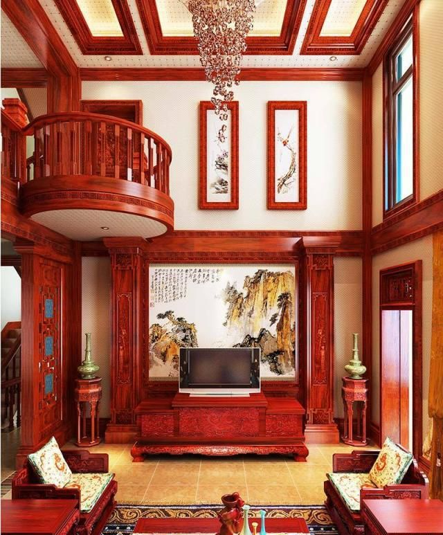 建造在农村里的别墅,配上中式装修,满屋的红木飘香,惊艳了我