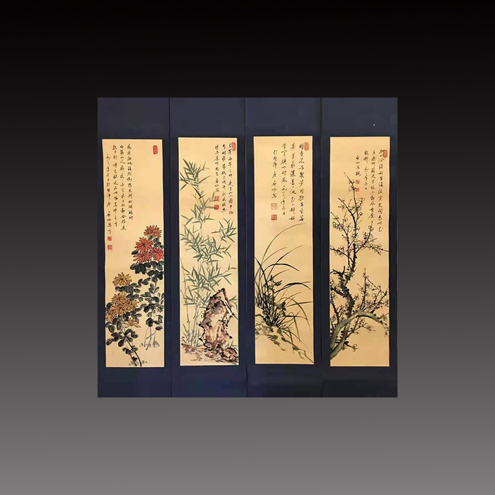 真作/南風散人/花画賛/花鳥/布袋屋掛軸HJ-904 真作/南風散人/花画賛/花鳥/布袋屋掛軸HJ-904