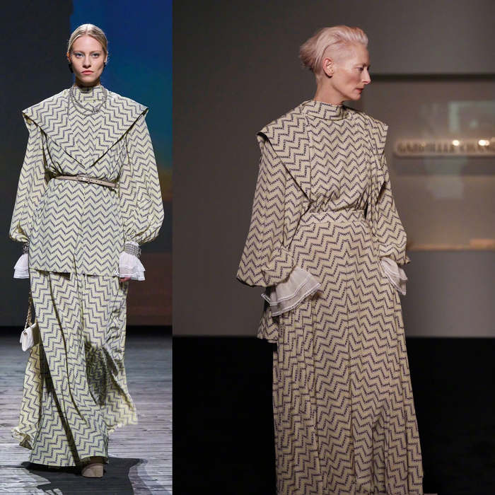 tilda swinton 身着 chanel 2024/25秋冬高级成衣系列礼服