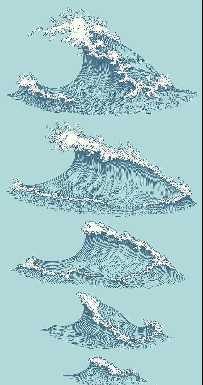 【绘画素材】一套 海浪浪浪 的画法！