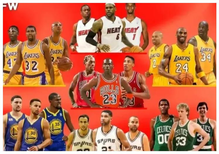 热火三巨头垫底！NBA历史7大三巨头排名，勇士王朝+马刺并非榜首|费舍尔|皮蓬|乔丹|三人组|湖人_新浪体育_新浪新闻