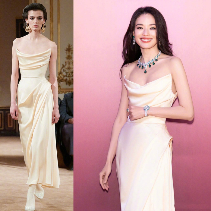 舒淇身着 schiaparelli 2023 秋冬礼服亮相.长裙仿佛为她而生