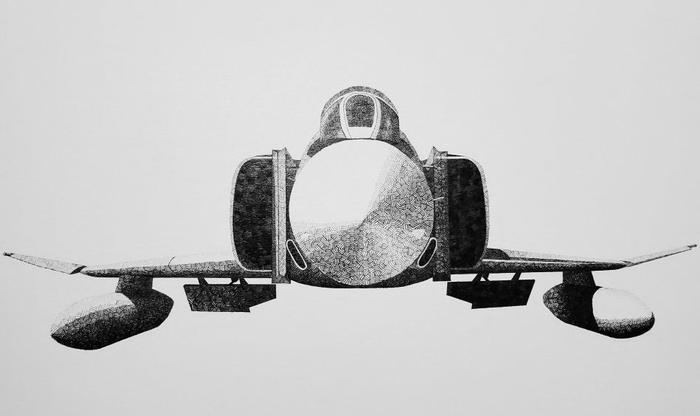 一组关于F-4战机的铅笔绘画作品，完美无瑕疵，美得让人窒息